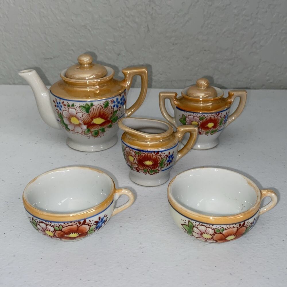 VTG Miniature Tea Set Made In‎ Occupied Japan 3” Teapot Creamer Sugar 2 Teacups